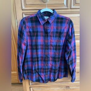 Women’s L.L. Bean Relaxed Fit Red, Purple, and Black Button-Down Plaid Shirt